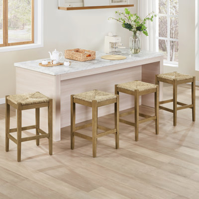 Solid Wood Farmhouse Style Bar Stool With Handwoven Rope Seat
