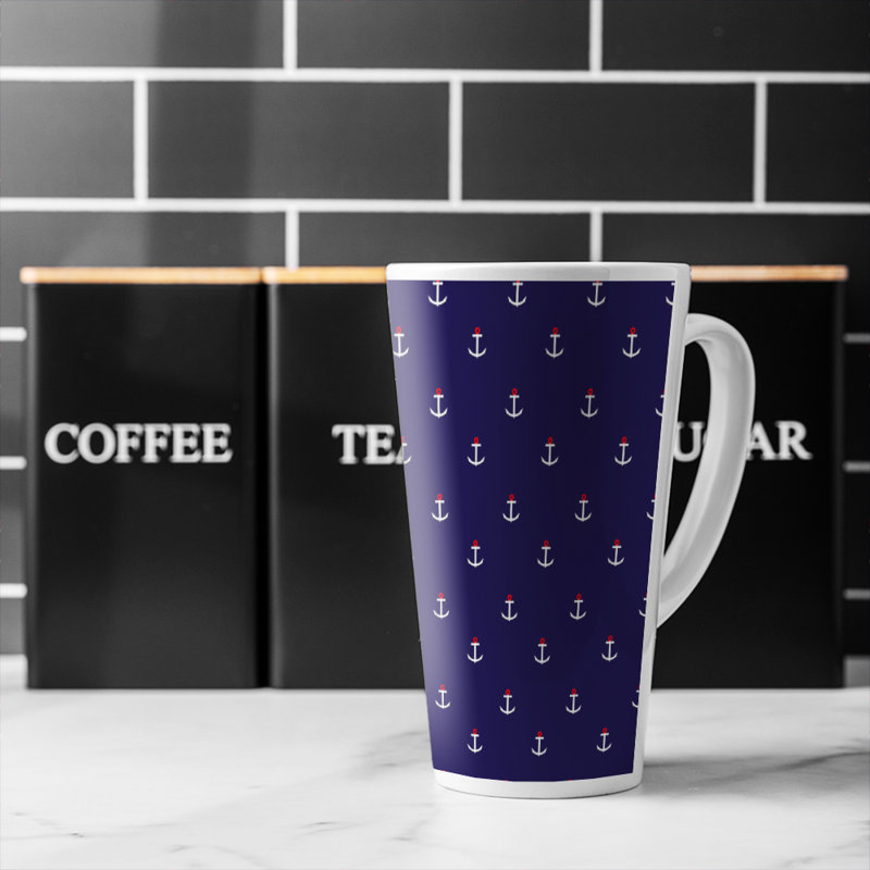 White Anchors On Latte Mug