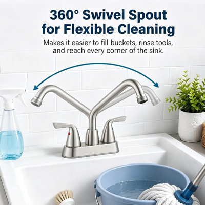 Mosson 4-Inch Centerset Brushed Nickel Bathroom Faucet with Two Handles and Plastic Pop-Up Drain