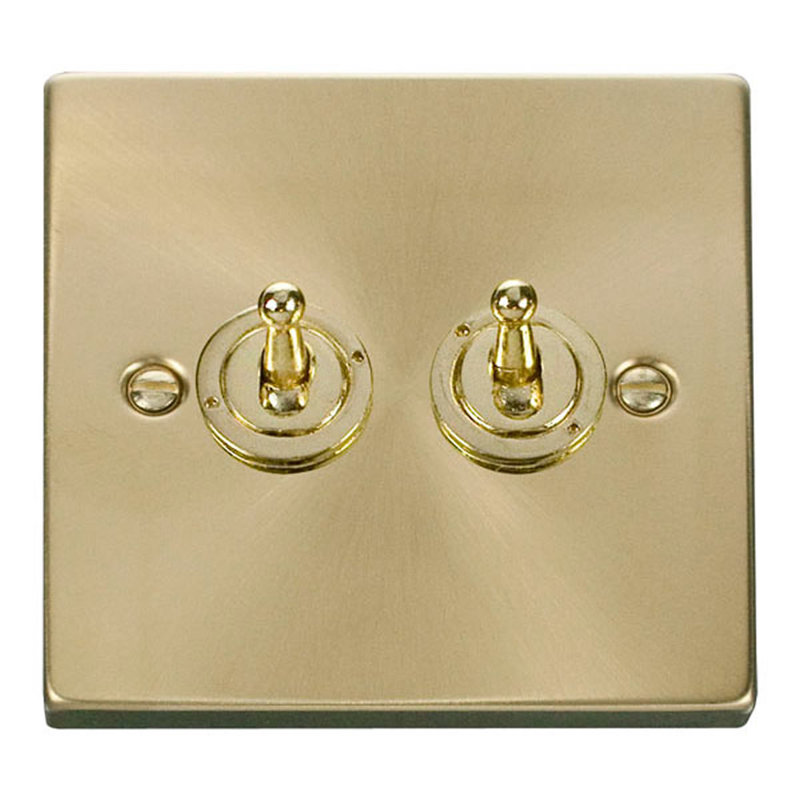 Satin Brass 2 Gang 2 Way 10AX Toggle Light Switch