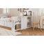 Lit plateforme simple en bois multifonctionnel avec bureau et tablette de rangement au bout du lit, lit gigogne intégré et 3 tiroirs-1463542463