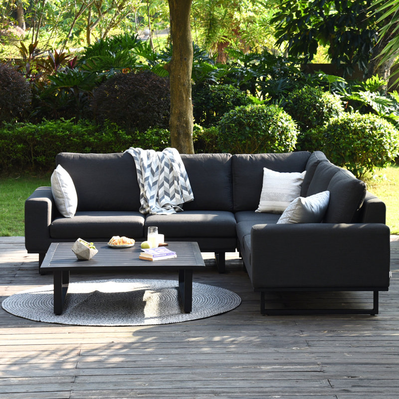 Sigismondo Outdoor Fabric Corner Group, Charcoal, Black, Black