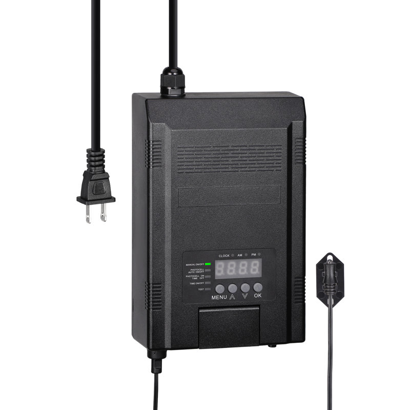 Transformateur d'éclairage de paysage basse tension 60 W avec minuterie et photocellule Mainline, 120 V à 12 V