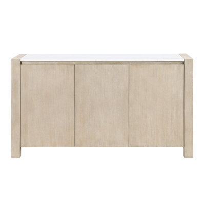 Buffet de rangement Vanilla, salle à manger, plateau en marbre, finition naturelle, esthétique, bois massif +, armoires et tiroirs - couleur beige inspiré, 4 pieds, armoire à construire, 66,67 po de profondeur, 18 de largeur, 36 de hauteur,