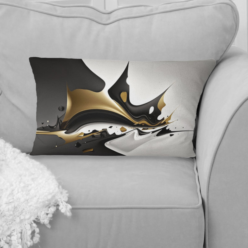 Coussin décoratif imprimé géométrique abstrait doré et noir II