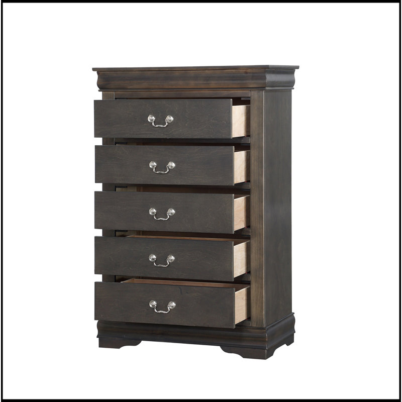 Commode 5 tiroirs avec poignées en métal, Gris foncé