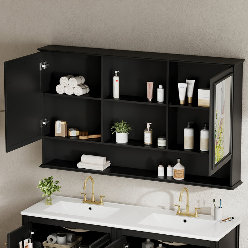 Armoire de toilette murale à miroir, Noir