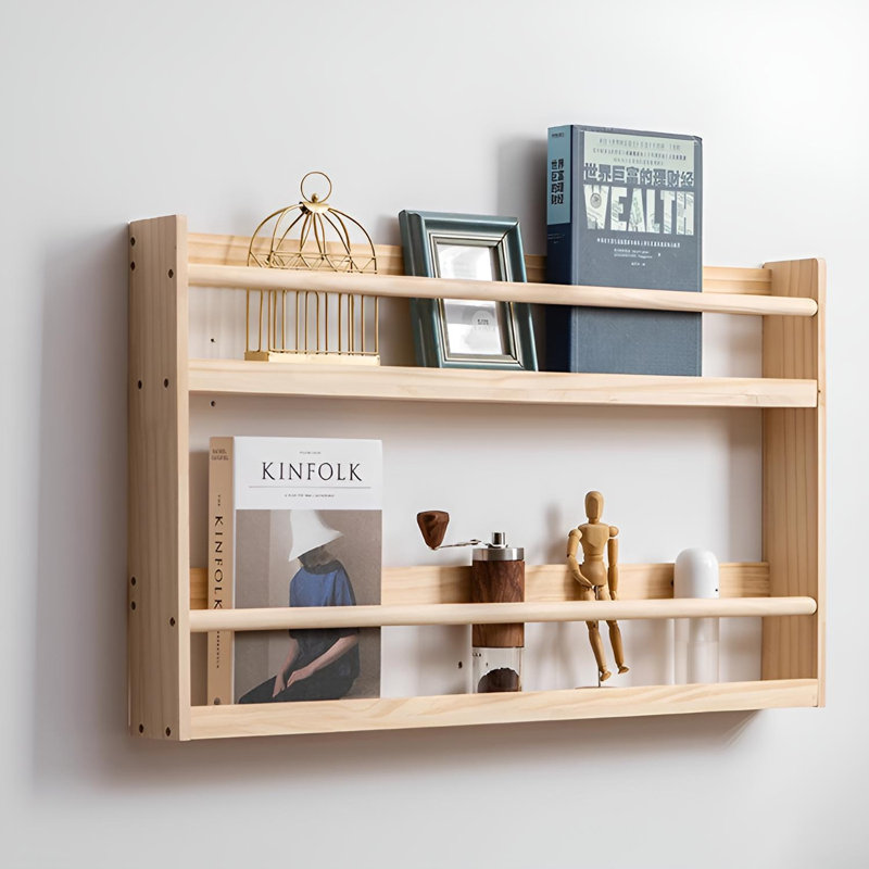 Bibliothèque murale en bois massif | Tablette de rangement mince à couches multiples, H 19,09 po x l 23,62 po x P 6,29 po