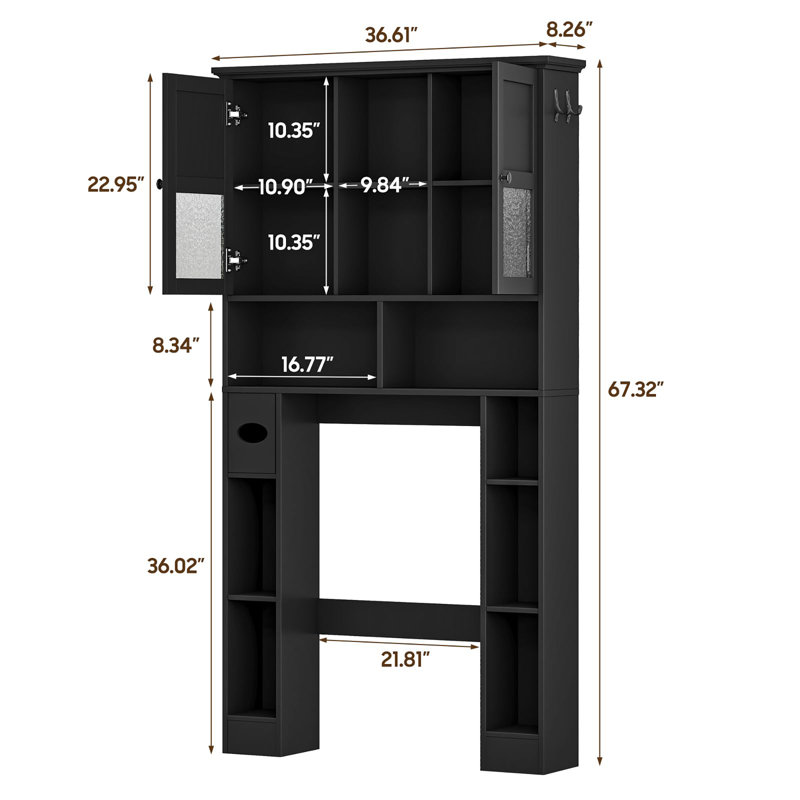 Over-the-Toilet Storage Cabinet, Bathroom Shelf with Hammered Grain Glass Doors & Adjustable Shelves, Modern Space-Saving Rack for Bathroom & Laundry