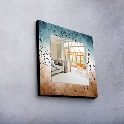 Elegant Decorative Mirror with 100% Pine Wood Frame, 19.7 x 19.7 inches | Real Glass Mirror (Thickness: 0.2 inches) | Stylish Fabric Painting | Perfect for Home Decor & Entryway Accent, Durable and Chic Design