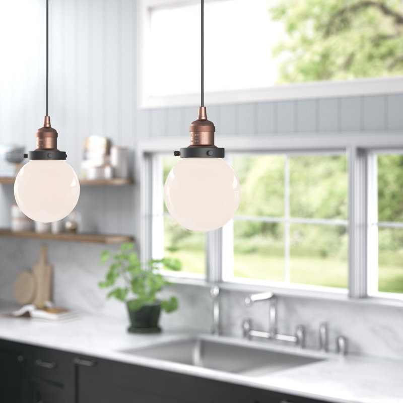 Luminaire suspendu sphère 1 lumière Chippewa, Cuivre antique et décorations noir mat, Blanc mat