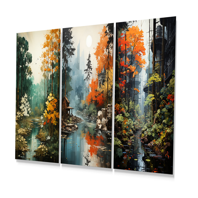 Autumn Forest Collage - ensemble de 3 reproductions d'art en métal, H 28 po x l 36 po