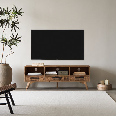 Mahisha Mid-Century Modern TV Stand Entertainment Center, Reclaimed Wood with 3 Drawers, TV Up to 60 Inches