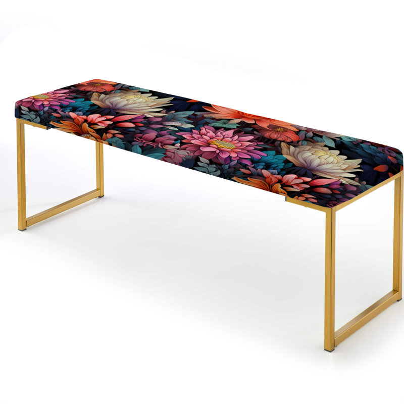 Neon Botany Botanical Pattern - Botanical Upholstered Gold Bench