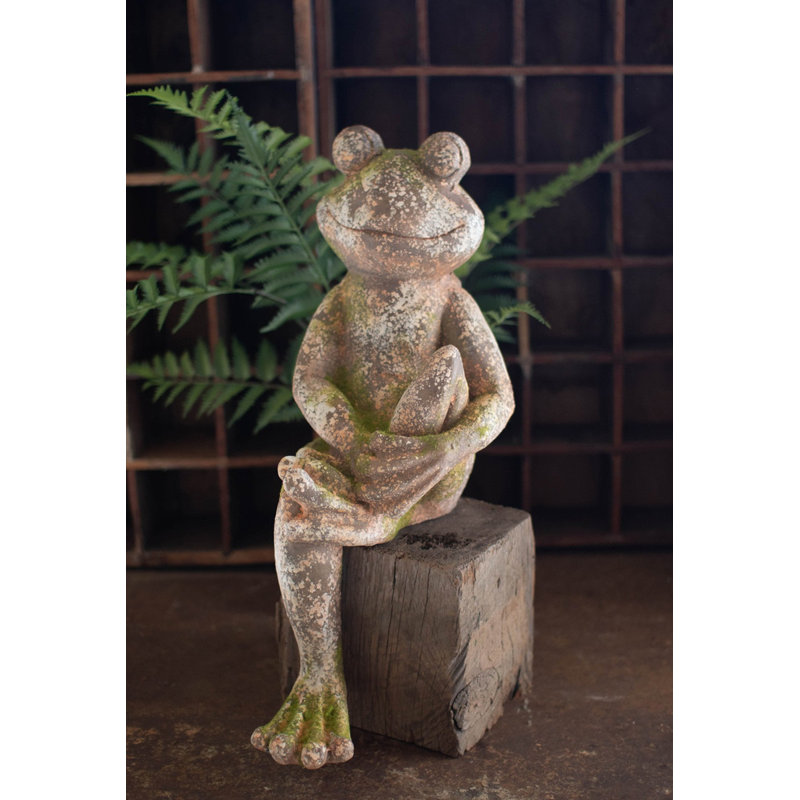  Statue de jardin grenouille sur pierre H 21 po - Décoration d'extérieur en résine texturée rustique