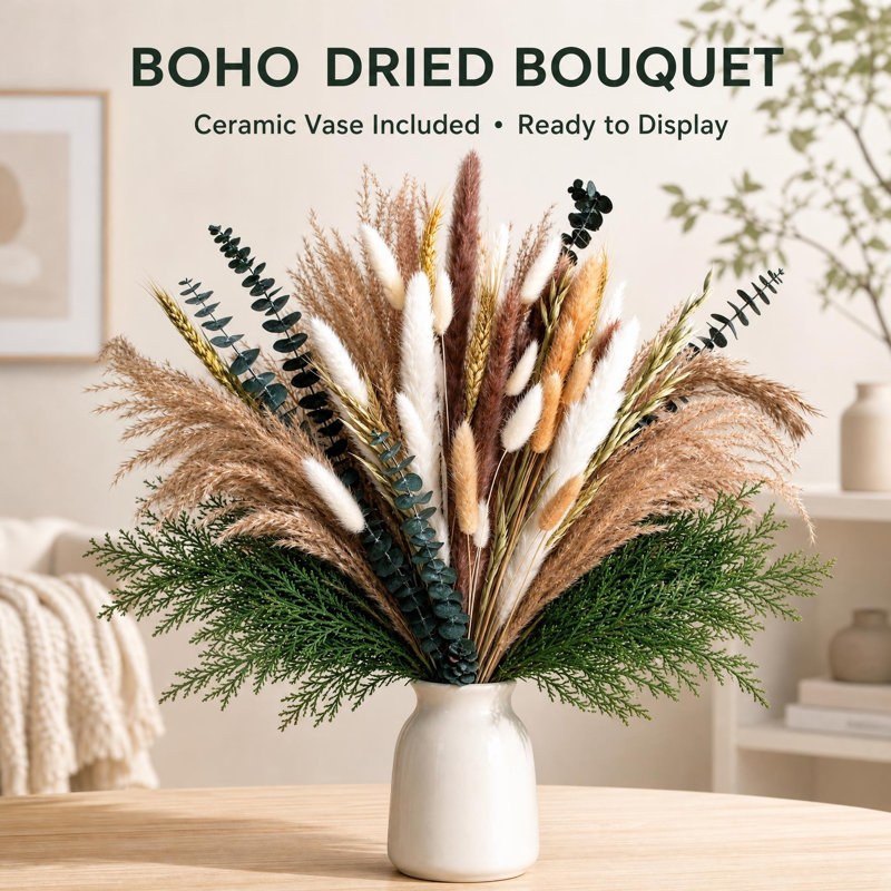 160 pièces bouquet de fleurs séchées naturelles, arrangement d'herbe boho pampas pour la maison décoration de Noël