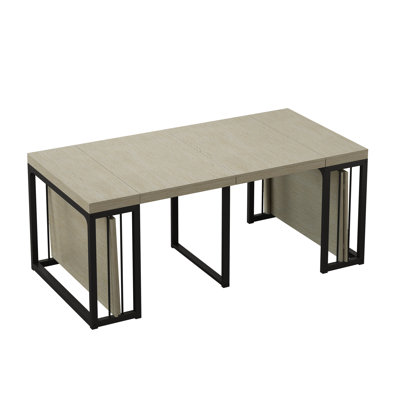 Modern Extendable Dining Table, Ancient White Finish, Rectangular MDF and Metal Frame, Adjustable Length for Kitchen or Dining Room