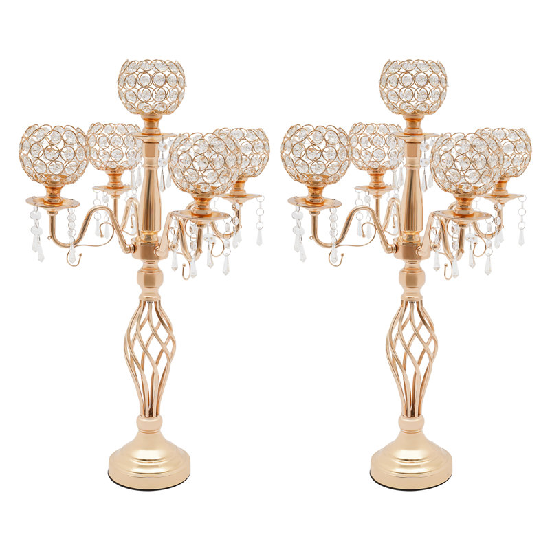 5 Arm Bowl Crystal Candelabra Table Centerpieces Decor, Gold
