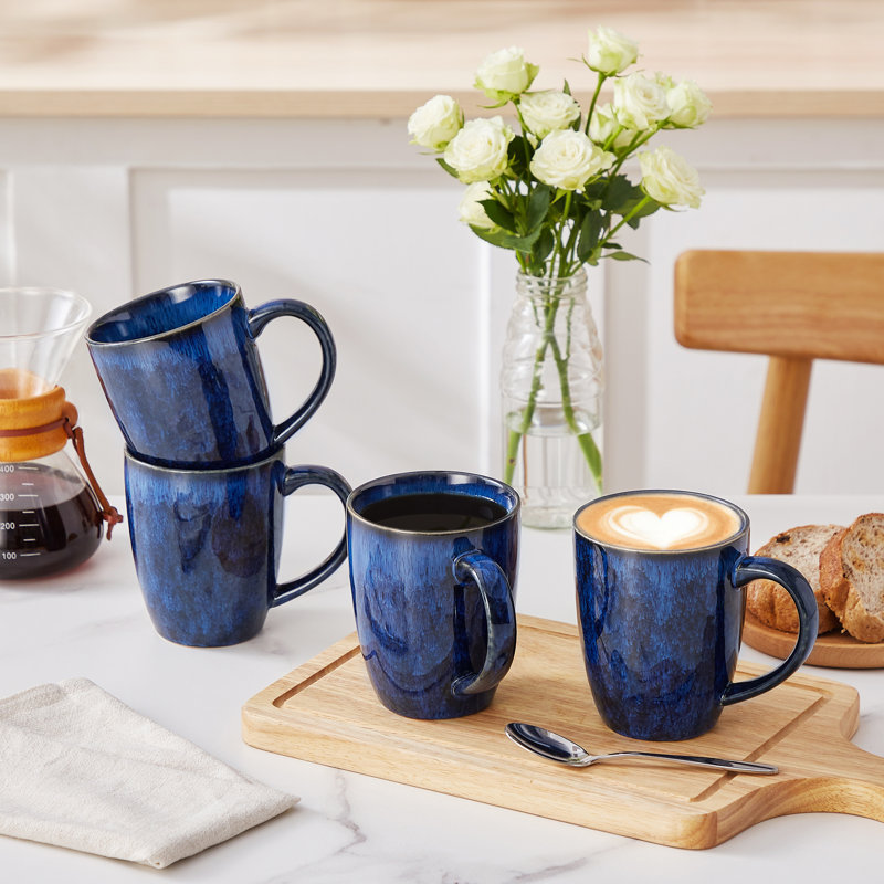 Stoneware Coffee Cup, Blue, Set of 4, 480ml