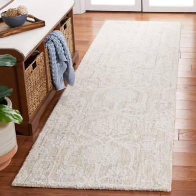 Tapis damassé en laine et coton ivoire / gris touffeté à la main Grayci