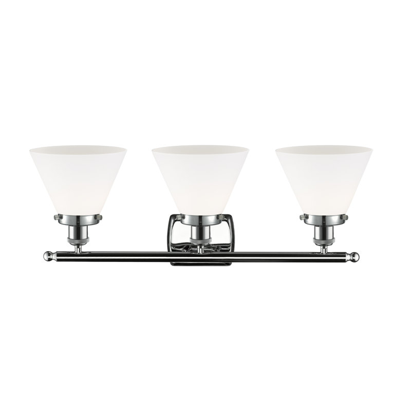 Éclairage pour meuble-lavabo 3 lumières 28 po Ballston Urban Cone, Chrome poli, Incandescent, Blanc mat