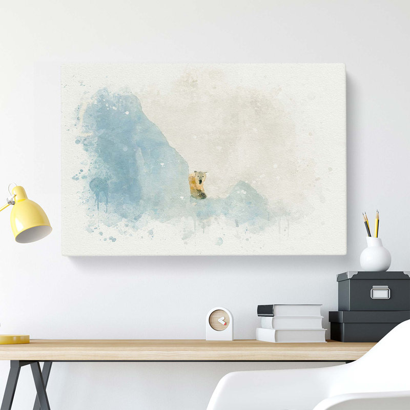 Curious Polar Bear In Abstract - Wrapped Canvas Print, 60cm H x 91cm W x 3cm D