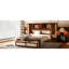 Lit simple en bois avec deux casiers de rangement, un tiroir et une tablette de rangement sur la tête de lit, lit plateforme multifonctionnel en rotin naturel-1866823254