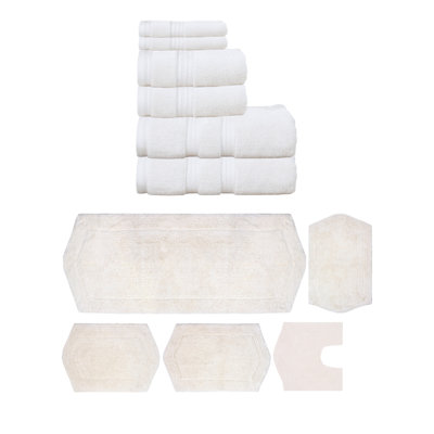 Bryd Collection 100% Soft Cotton 6 Pc Towel Set & 5 Pc Bath Rug Set, (Set of 11)
