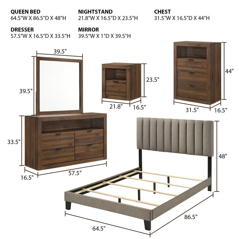 5-piece Bedroom Set, Walnut, Queen