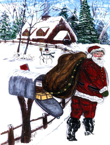 Santa claus delivering packages maison vertical flag