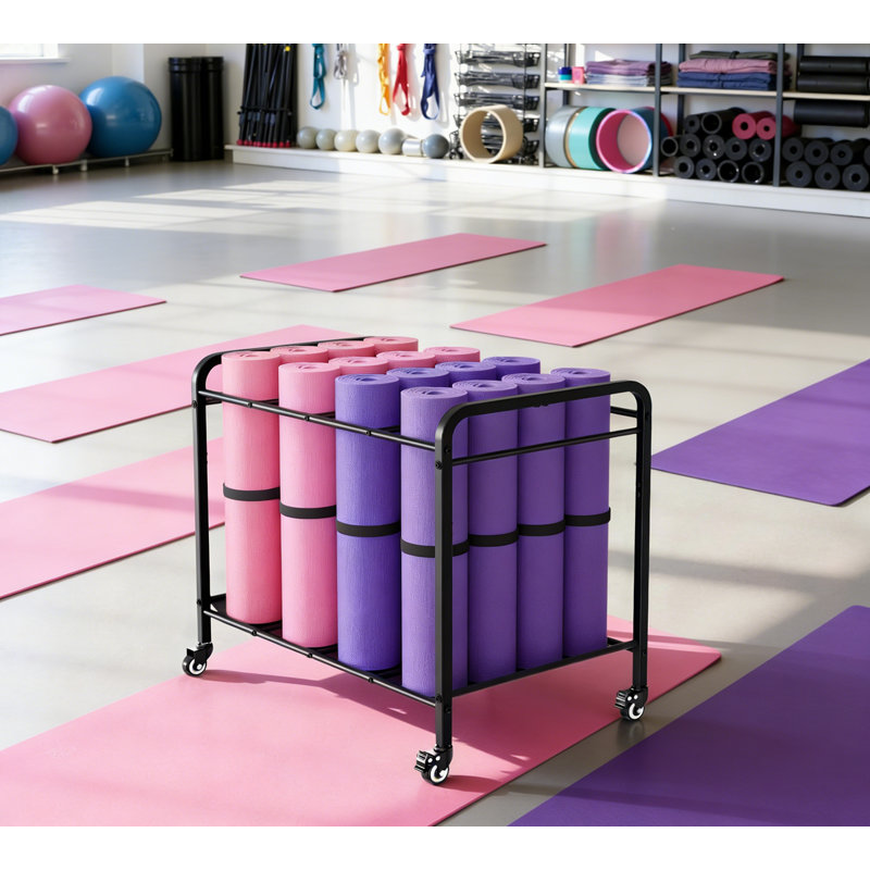 Rolling Yoga Mat Storage Cart With Wheels, Metal Workout Equipment Organizer