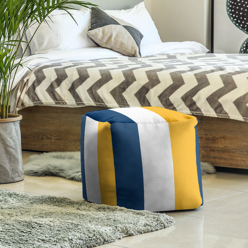 Repose-pieds cube california stripes, Bleu / Blanc / Jaune