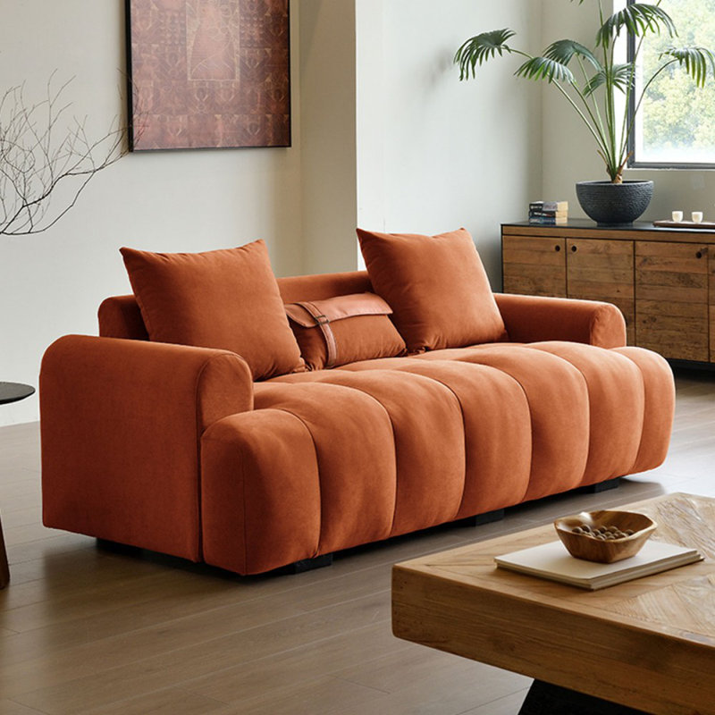 82.68" Green 100% Polyester Modular Sofa cushion couch, Orange