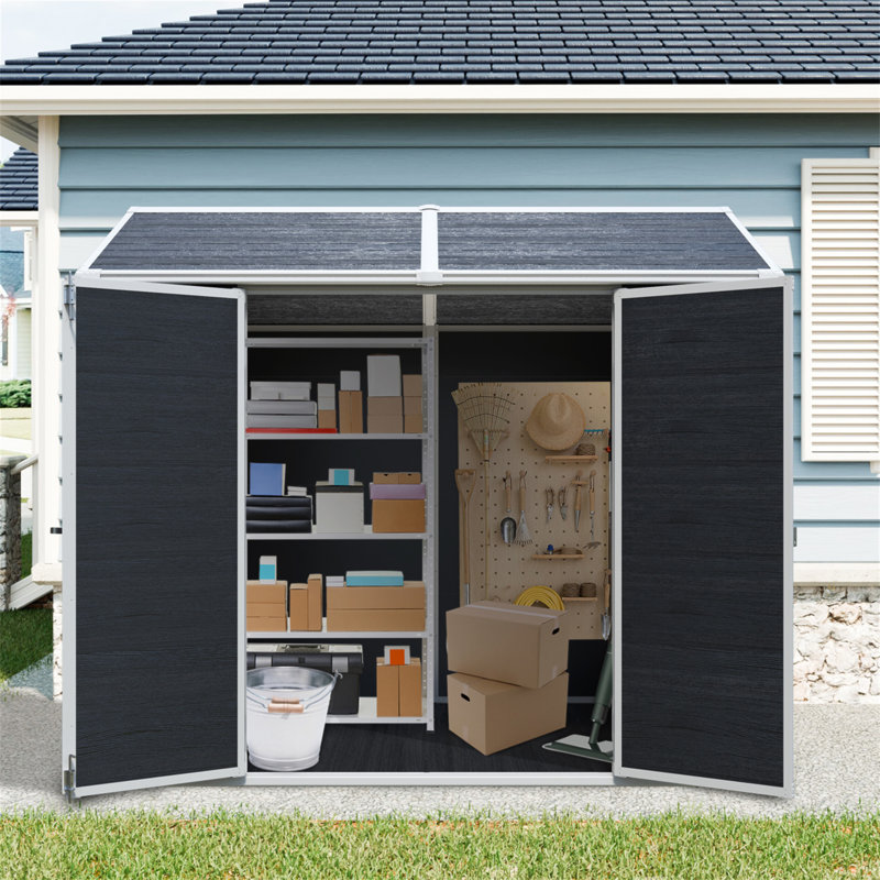 8 X 6Ft  Resin Outdoor Storage Shed Waterproof Shed With Floor & Two Windows & Lockable Door, Tool Shed For Garden, Patio, Backyard