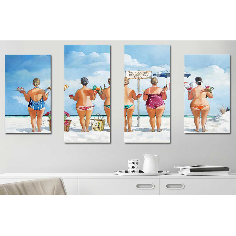 Ensemble de 4 reproductions sur toile, "No Al alcool Beyond This Point II" par Ronald West, H 38 po x l 72 po x P 1,5 po