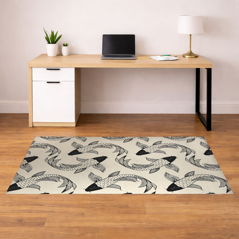 Tapis de bureau décoratif léger Koi Fish Flow, L 36 po x P 24 po, Gris anthracite minuit