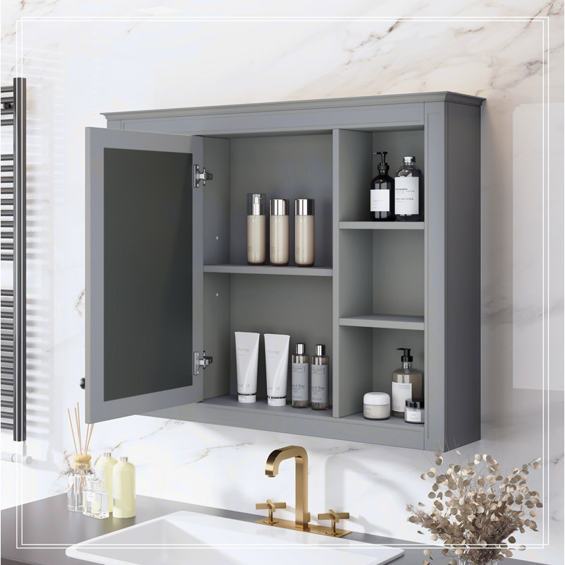 Pharmacie 35 po x 27,5 po, armoire de rangement murale pour salle de bain, armoire murale moderne pour salle de bain, Gris