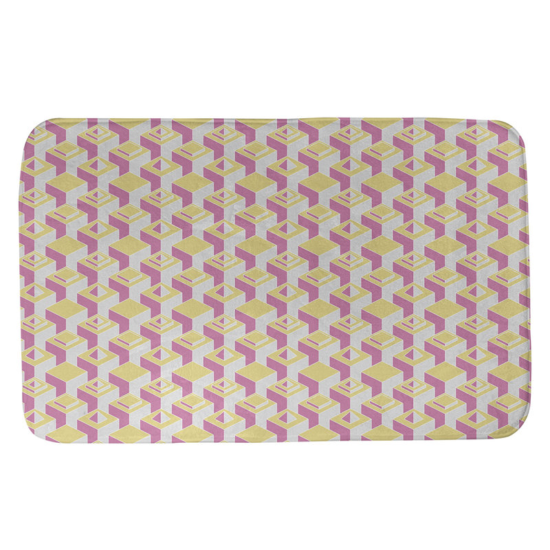 Tapis de bain géométrique antidérapant à motif de gratte-ciels, l 17 po x L 24 po, Jaune / Rose