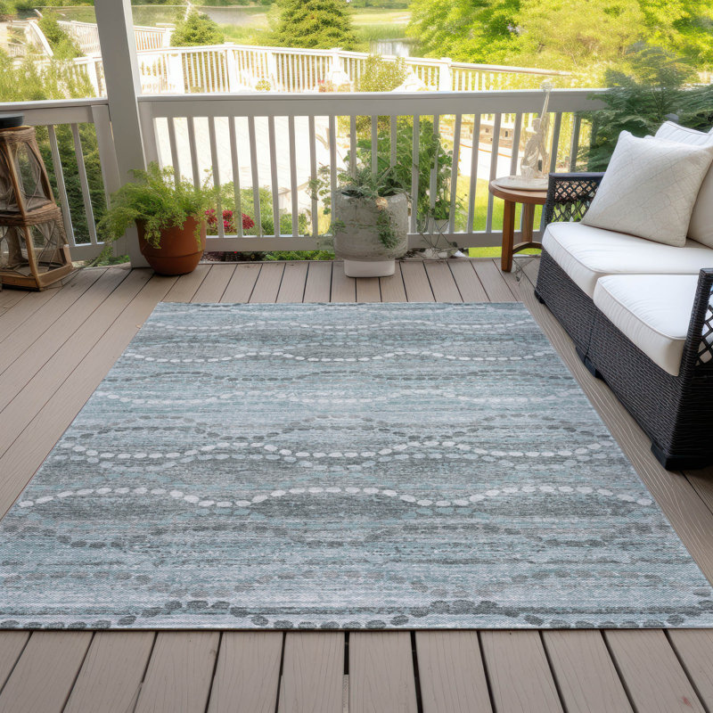 Machine Washable Indoor/Outdoor Xhevrie Teal Rug, Rectangle 8' x 10'