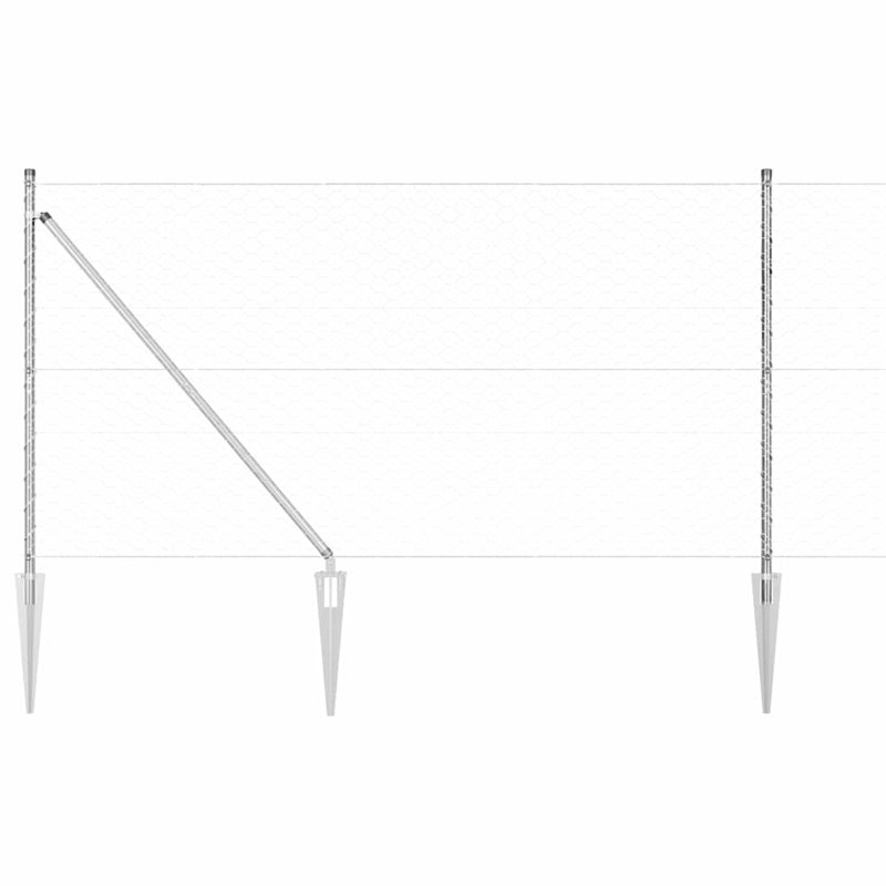 Vidaxl Fence With Posts PVC-Coated Steel, Silver, 120cm H x 2500cm W x 3.2cm D
