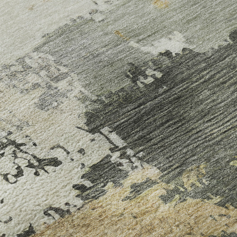 Tapis abstrait lavable à la machine de qualité supérieure Mayfield AMF2372, Basilic, Rond 8 pi