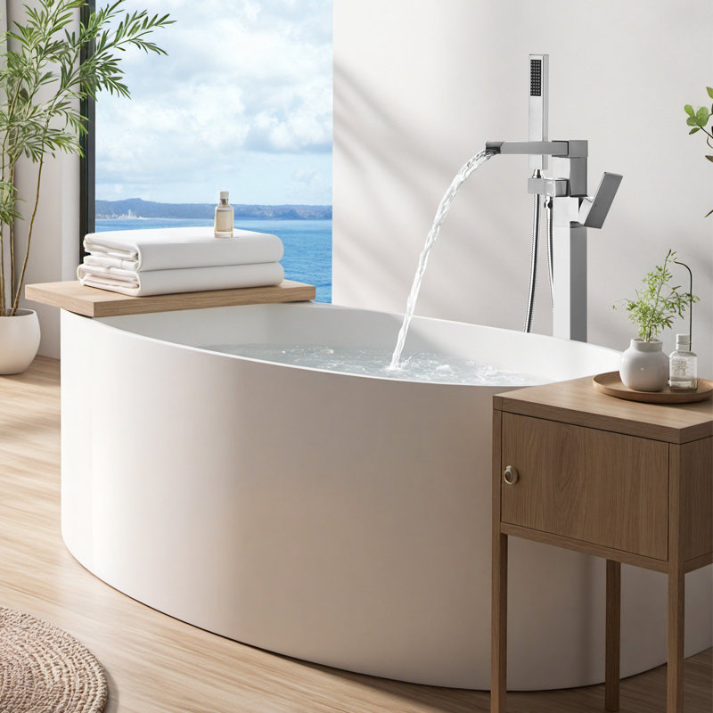 Single Handle Floor Mounted Clawfoot Tub Faucet with Handled Shower, Brushed Nickel