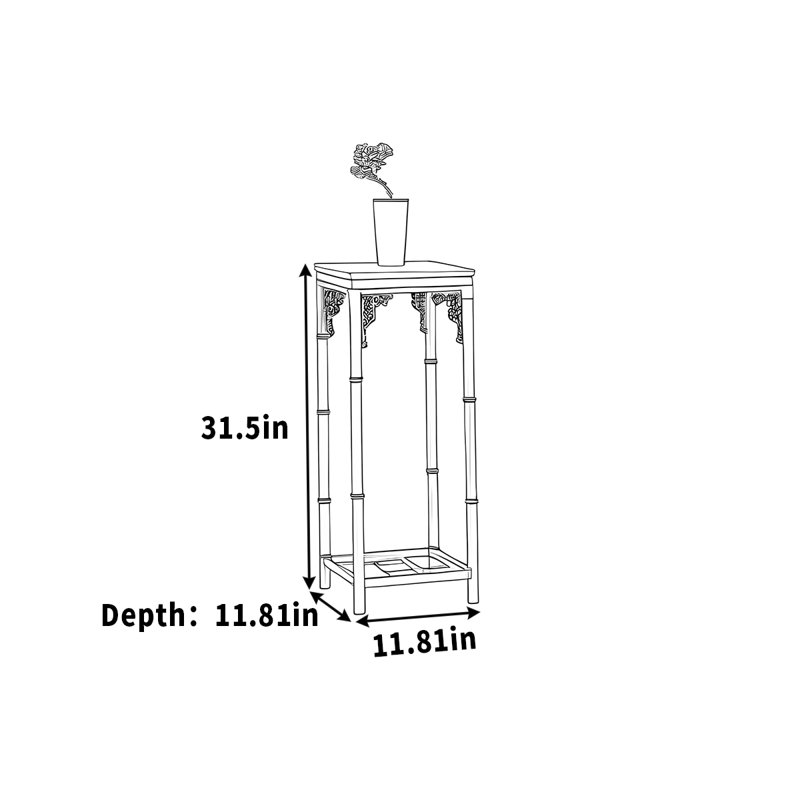 Pied de jardin en bambou chinois, Noir, noir, noir, noir, H 31,5 po x l 11,81 po x P 11,81 po