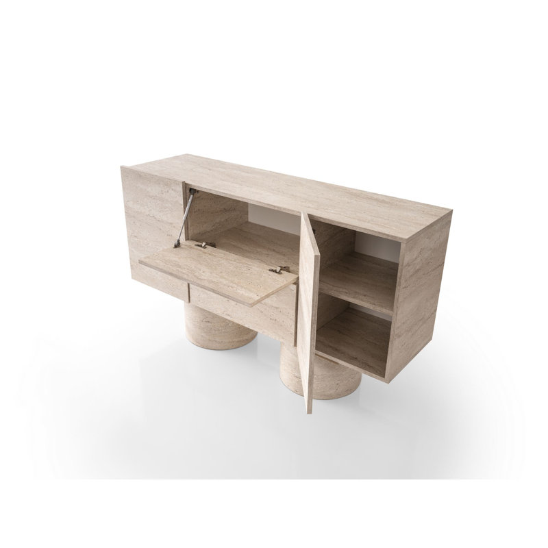 Modern Console Table, Travertine Color, 59.1 x 34.3 x 16.5 inches | 100% Melamine Coated Particle Board, Thickness: 0.7 inches | Sturdy Particle Board Legs, 220 lbs Bearing Capacity | Elegant Solid Color Design for Living Room & Entryway
