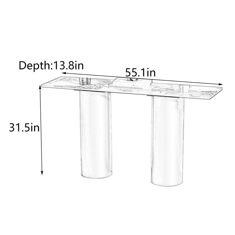 Table de hall d'entrée italienne de luxe, H 31,5 po x l 55,1 po x P 13,8 po, Doré, Beige