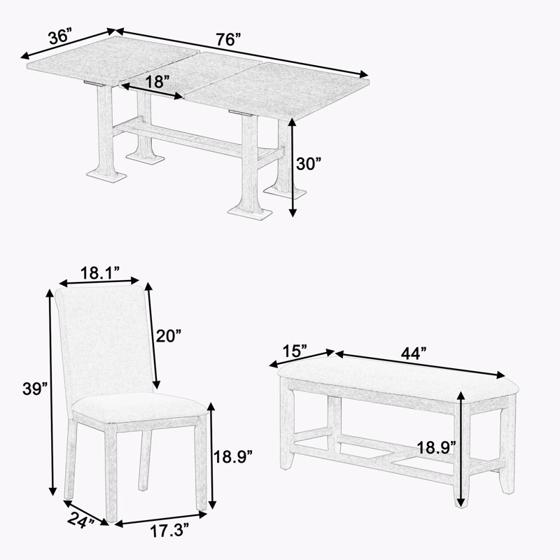 Dikachi 76inch 6-Piece Extendable Dining Table Set, Light Gray/Natural, Natural, Natural