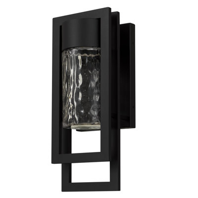 15 Inch Black Steel Led Wall Sconce, 600 Lumens 12W Led, 3 Color Temperature Options, Dimmable, Clear Hammered Glass Shade, Maintenance - , For Indoor Dry Or Damp Areas High Performance Energy