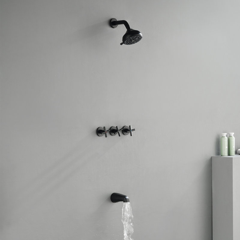 Ensemble de robinet de douche à 3 poignées avec bec de baignoire Robinets de douche de baignoire Ensemble de système de douche Ensemble complet de garniture de douche et baignoire Ensemble de douche noir mat