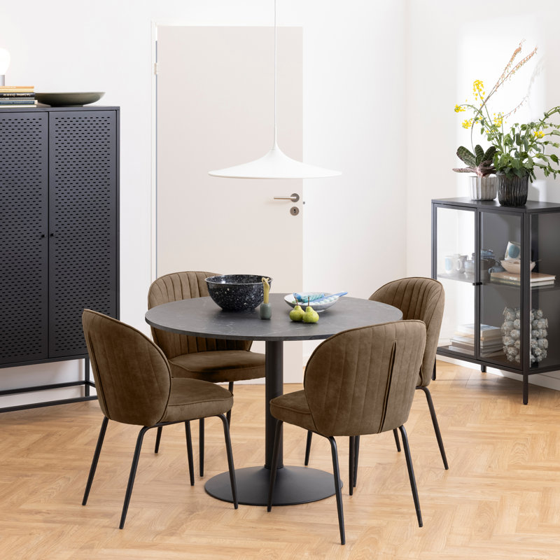 Bettie Round Metal Base Dining Table, Black, Black
