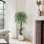 Ficus artificiel réaliste 4 pi - plante de plancher réaliste avec pot de fleurs en céramique blanche, galets décoratifs et mousse verte, décoration intérieure / extérieure sans entretien pour le salon, le bureau, la maison